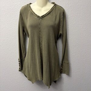 Soft Surroundings Long Sleeve Olive Green Thermal Knit Tunic  Size S